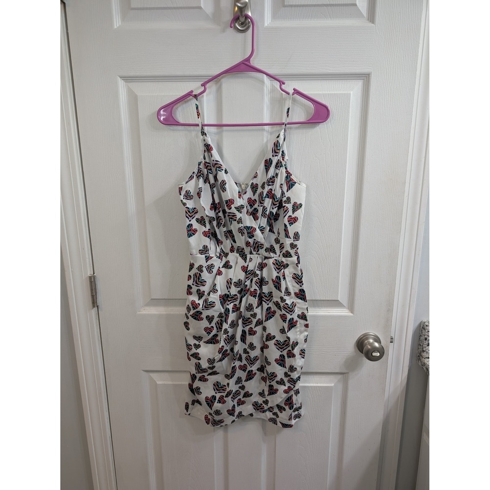 Yumi Kim‎ Heart Print Mini Dress Womens White Multi Color Wrap Style - Size XS